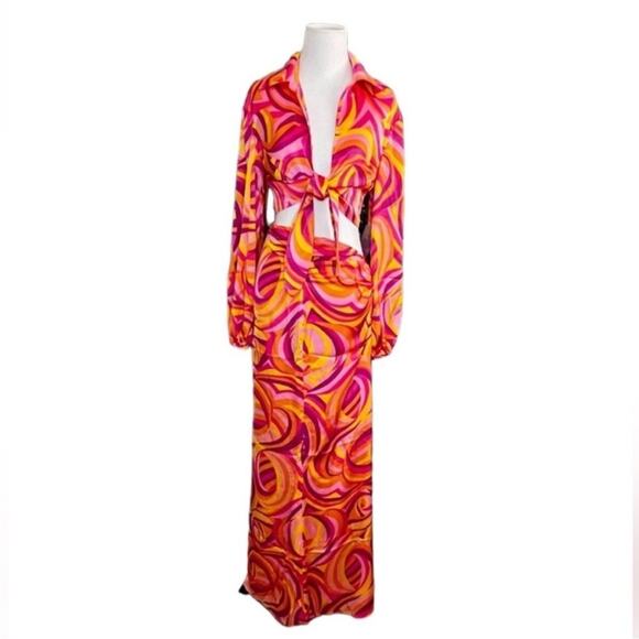 SET House of Harlow 1960 Fawcett Top & Maxi Skirt-Pink Swirl Print – Sz. S - Picture 2 of 7